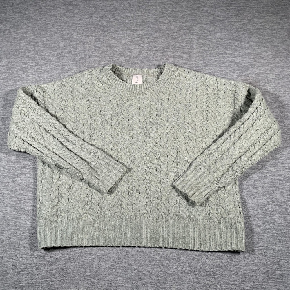 Joie Sweater‎ Womens Large Sage Green Cable Knit Crewneck Pullover Cozy Soft